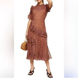 Top Shop Midi Leopard Print Dress Ruffle Puff Women’s Sz 8